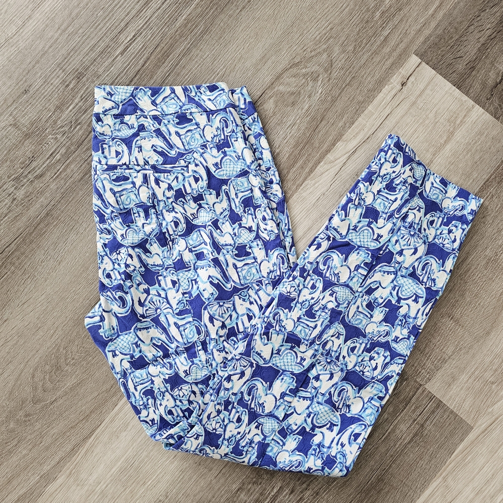 Lilly Pulitzer Blue And White Elephant Print Pants